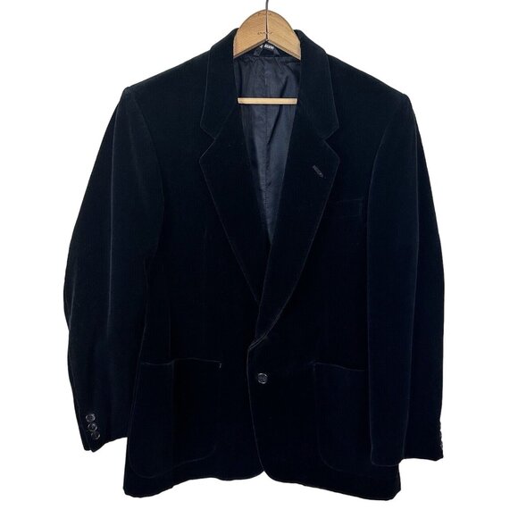 DC International Vintage Mens Black Velvet Sports Coat Jacket 40L Slim 2 Button - Picture 1 of 15